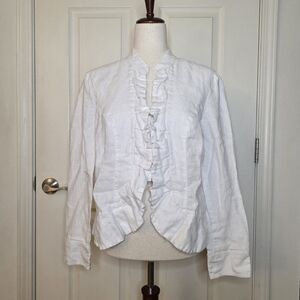 INC International Concepts White Linen Ruffle Blouse